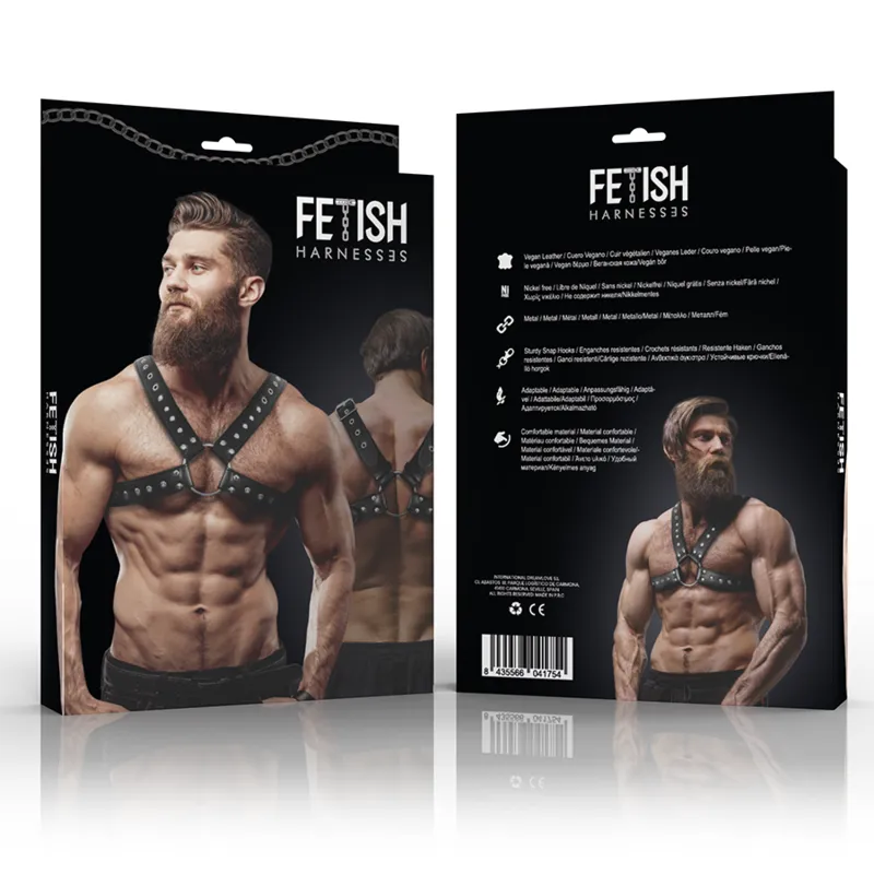 Fetish Submissive Attitude&Trade; - Men&Apos;S Cross-Over Eco-Leather Chest Harness With St