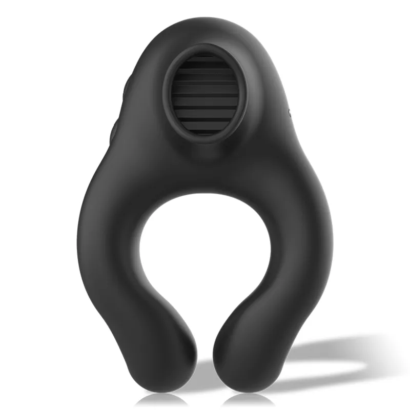 Black&Silver - Cock Ring Vibrating & Licking Silicone Rechargeable Black - Vibračný Krúžok