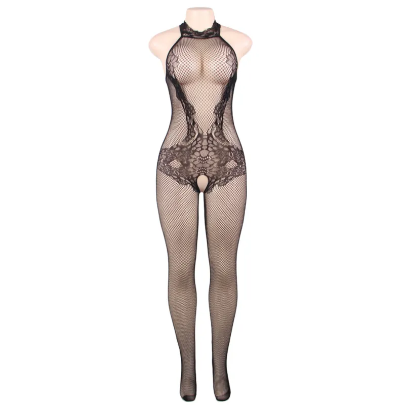 Queen Lingerie Lace And Fishnet Turtleneck Bodystocking S-L