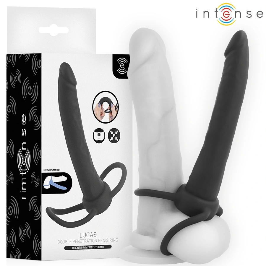 Intense lucas anal dildo with cock and testicle ring silicone