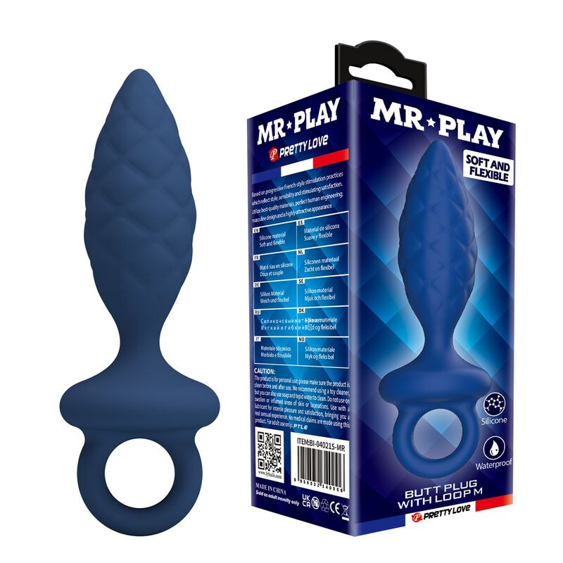 Mr play - textured anal plug with ring blue m