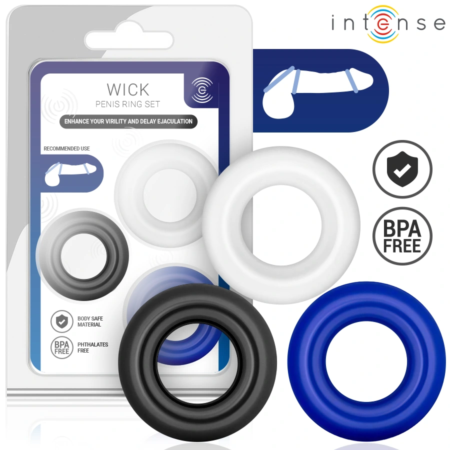 Intense - wick set of 3 penis rings various colors