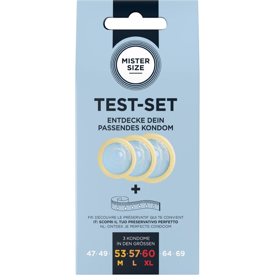 Mister size - test set 3 different sized condoms + measuring tape