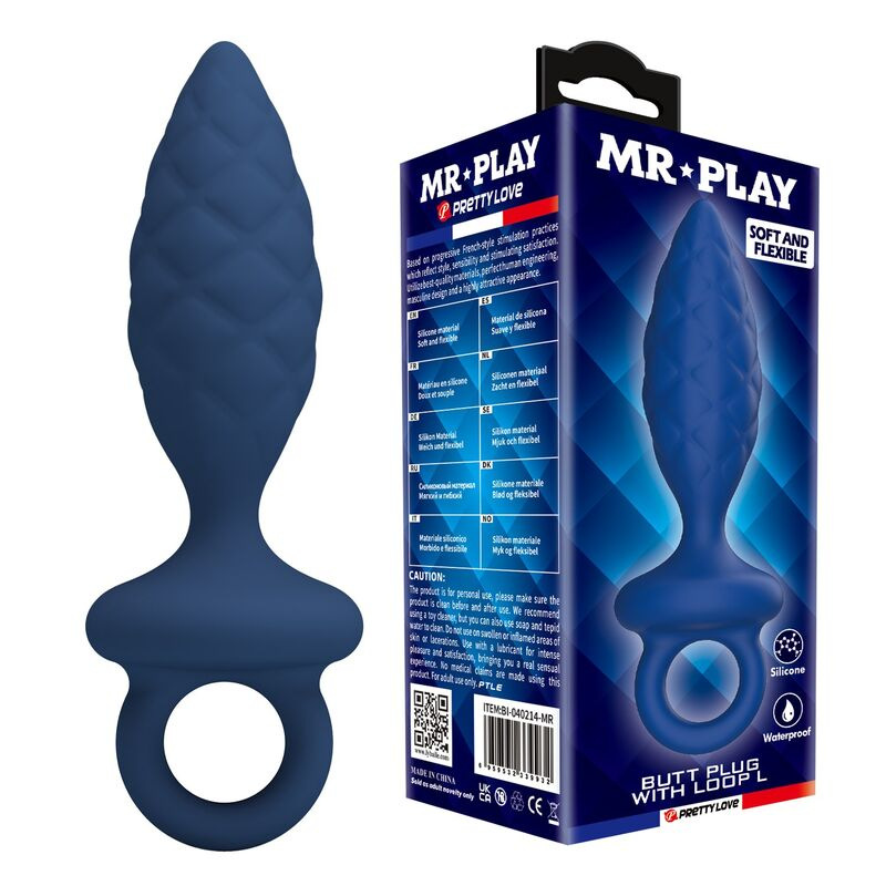Mr play - textured anal plug with ring blue l