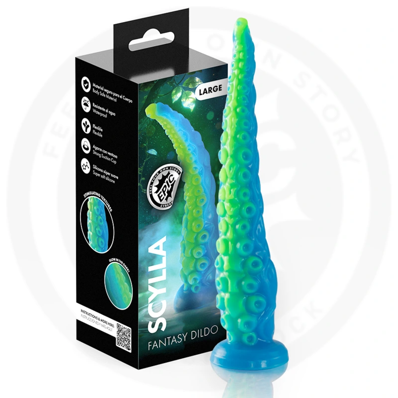 Epic - scylla fluorescent thin tentacle dildo large size