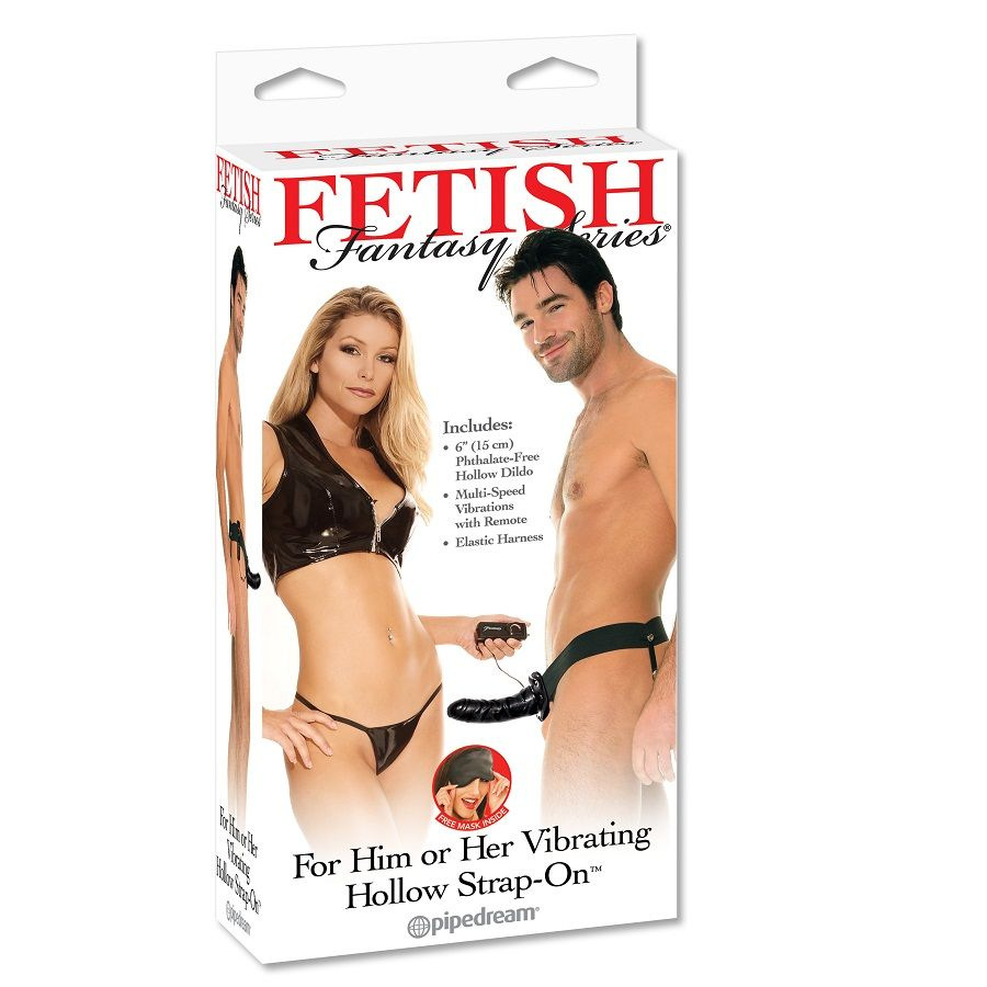 Fetish fantasy series - vibrating hollow strap-on for her or him black 15 cm