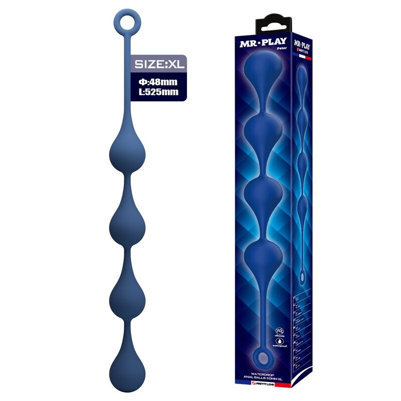 Mr play - blue silicone anal beads size xl 52.5 cm