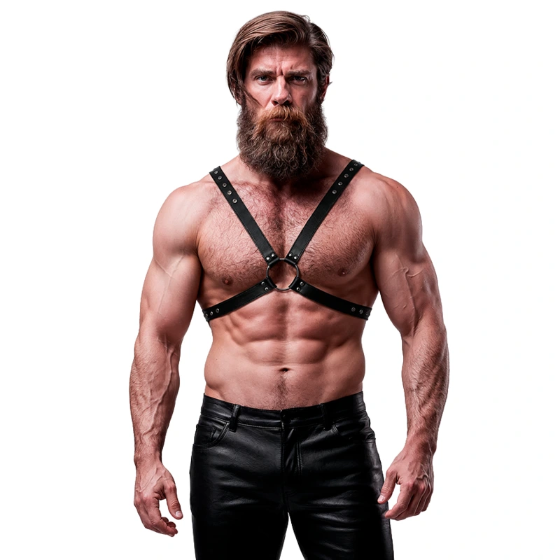 Fetish submissive attitude - mens cross chest eco-leather harness