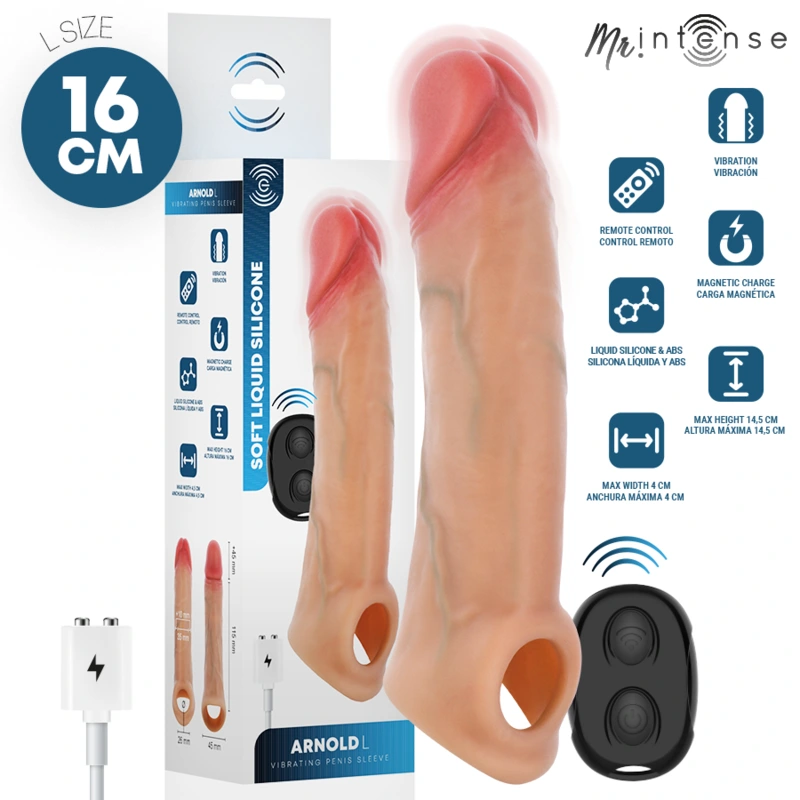 Mr intense - arnold l ultra-realistic vibrating penis sleeve remote control 16 cm -Ø- 4.5 cm