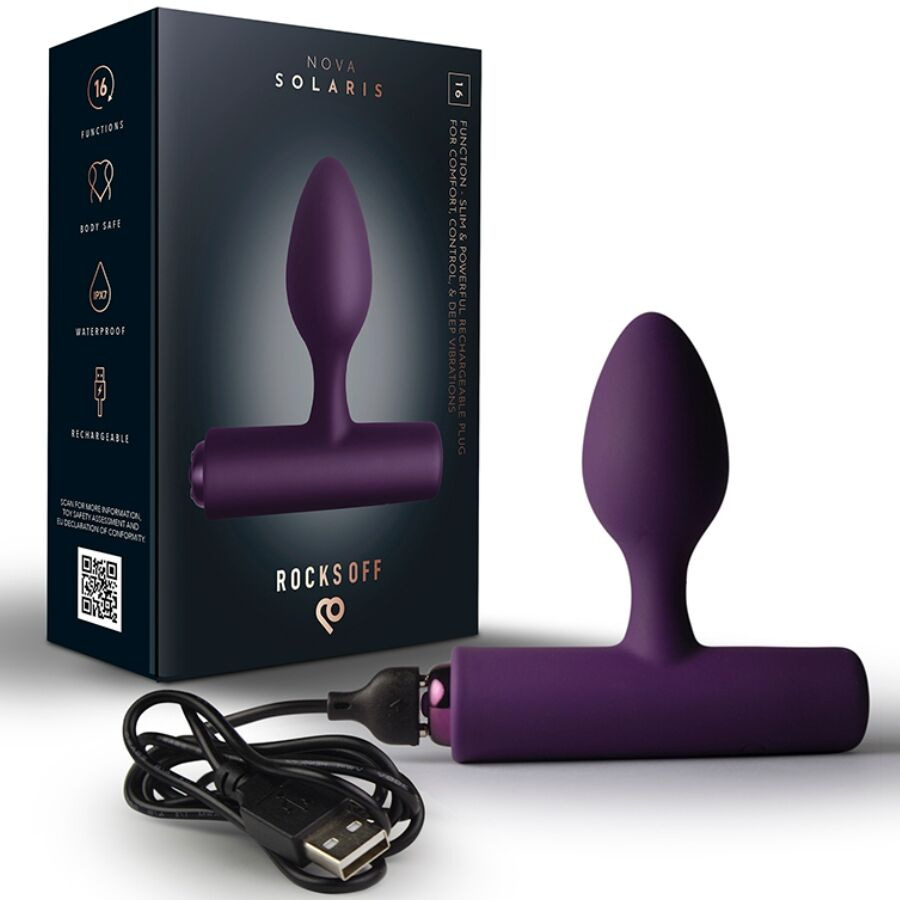 Rocks-off - nova solaris rechargeable slim & powerful anal plug 16 function purple