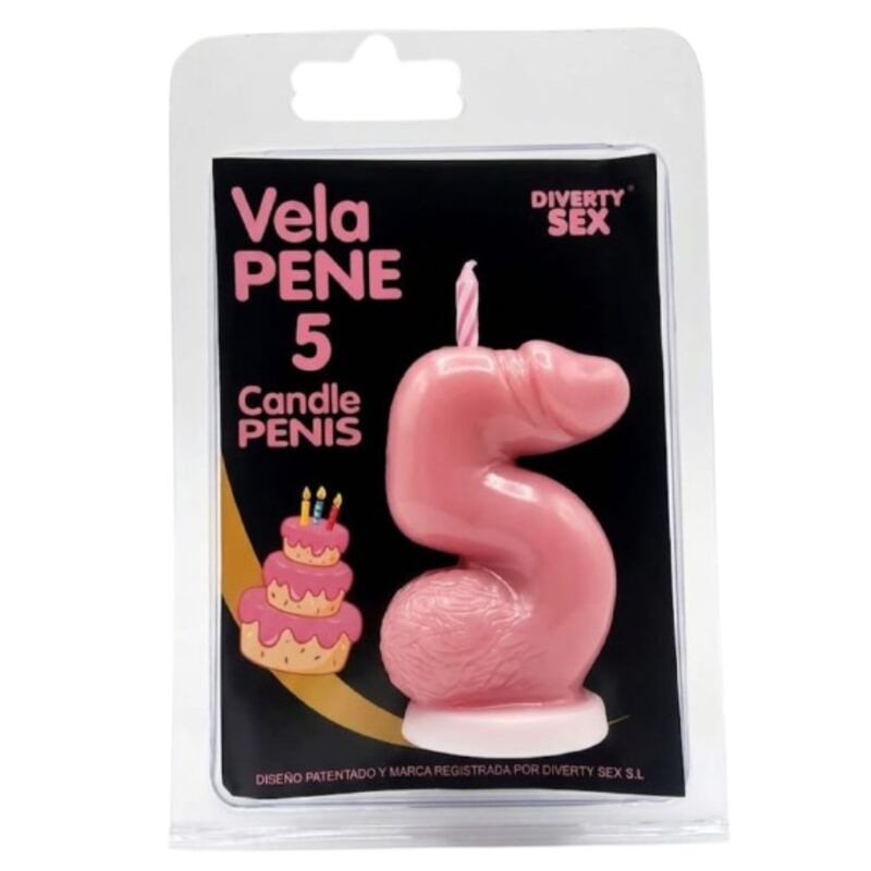Diablo picante - penis candle in the shape of the number 5 pink color