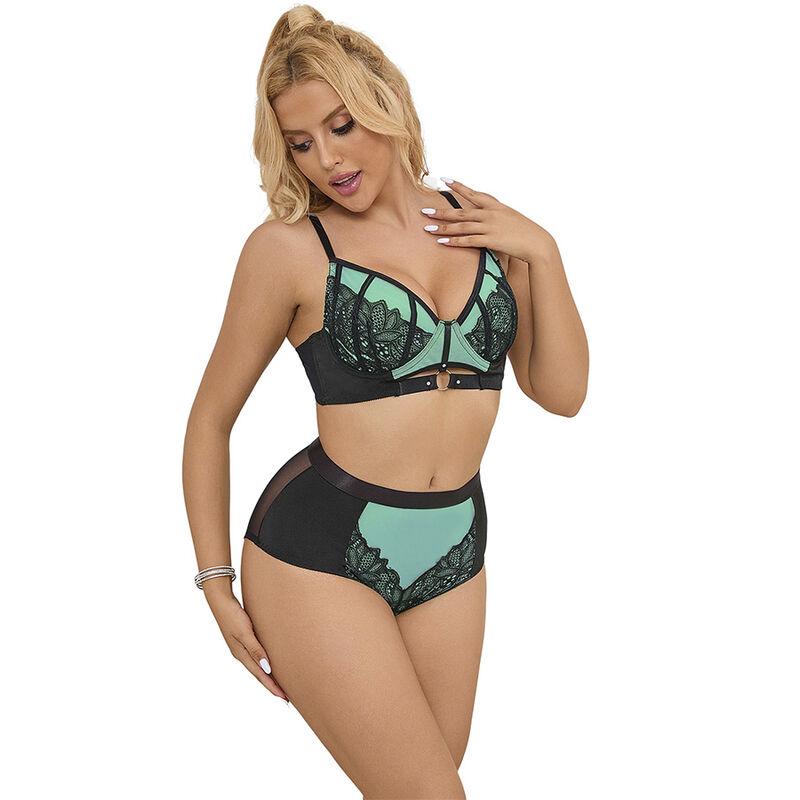 Subblime - 955564 green patent leather mesh zipper bra set l/xl 1