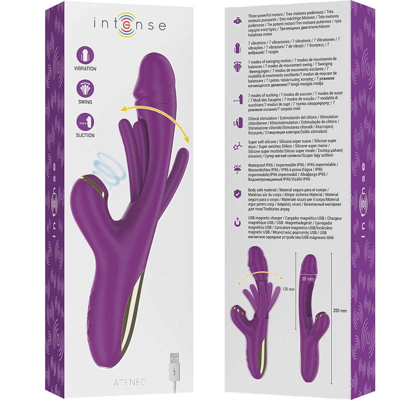 Intense - ateneo rechargeable multifunction vibrator 7 vibrations with oscillating tongue and purple 6