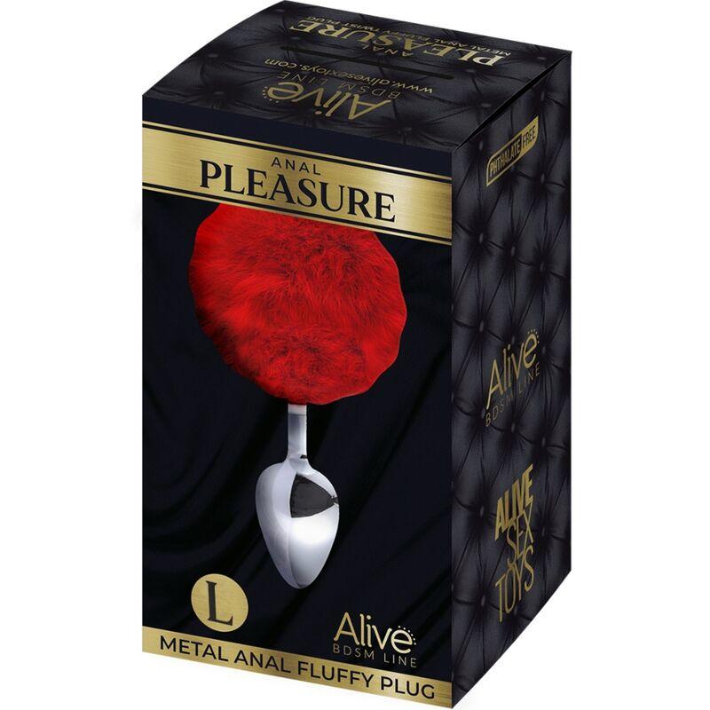 Alive - Anal Pleasure Plug Smooth Metal Fluffy Red Size L