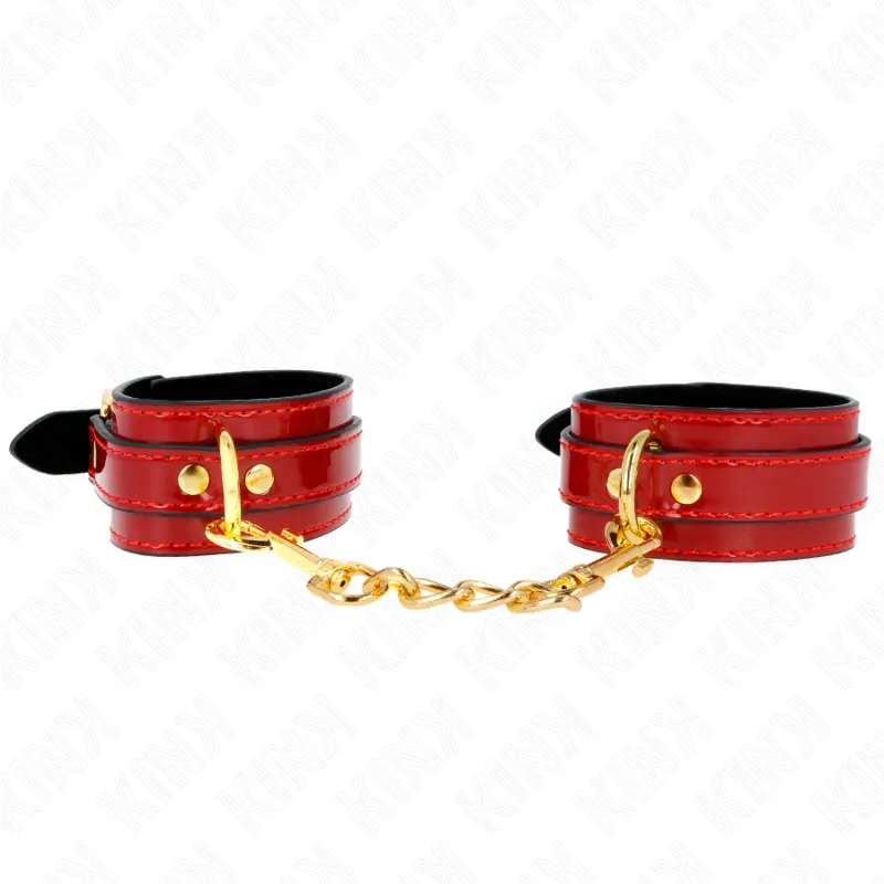 Kink - Joanna Angel Wrist Cuffs Red Adjustable With Gold Chain 16.5-26 Cm X 4 Cm