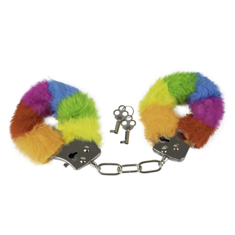 Spencer & fleetwood - rainbow lined metal handcuffs 1