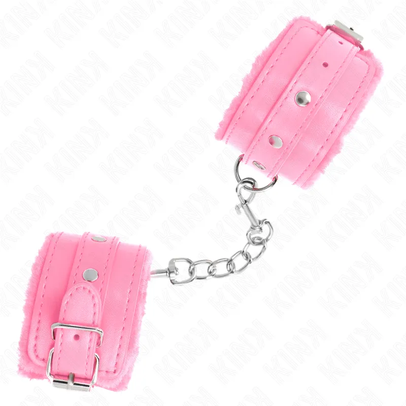 Kink - Premium Fur Lined Wrist Restraints Pink With Pink Belt Adjustable 17-29 Cm X 6 Cm