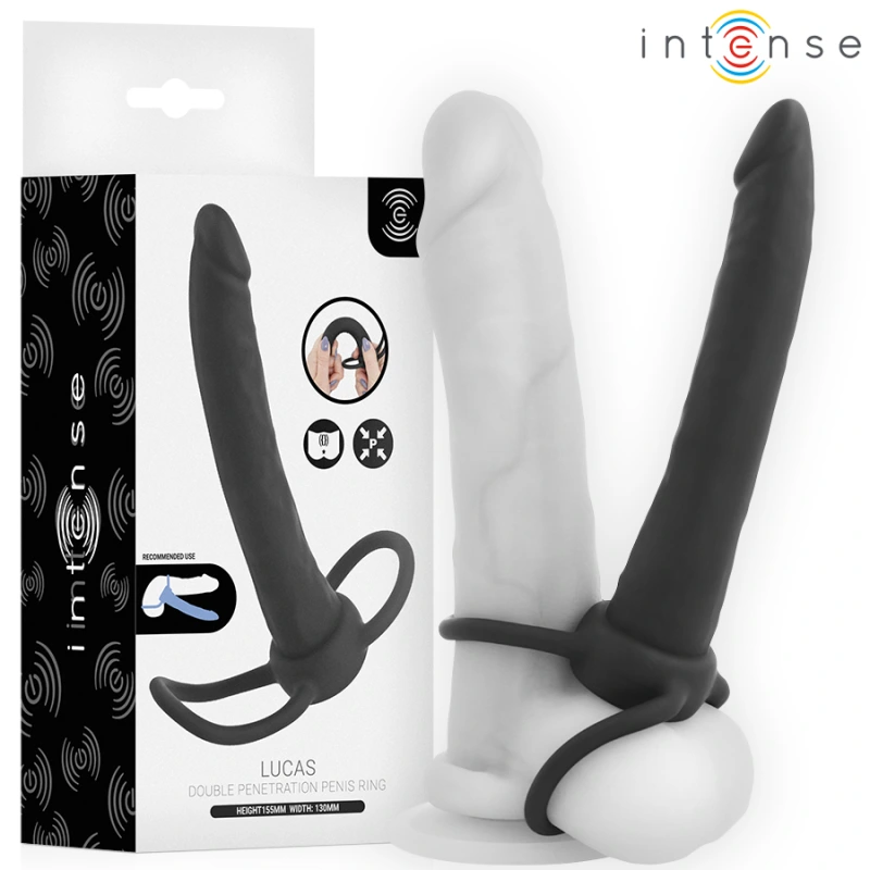 Intense lucas anal dildo with cock and testicle ring silicone