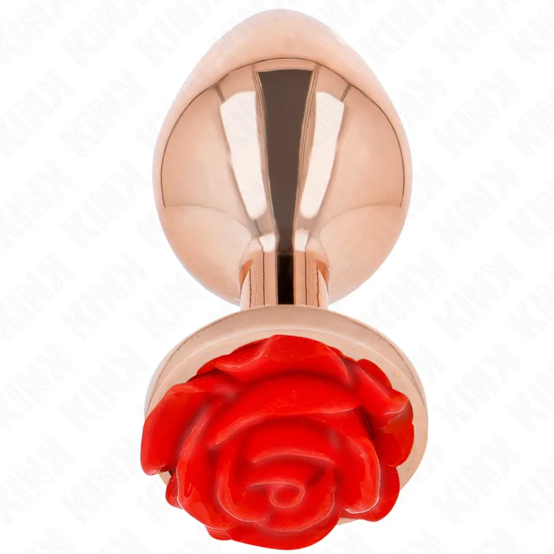 Kink - pink gold anal plug with red rose l 1