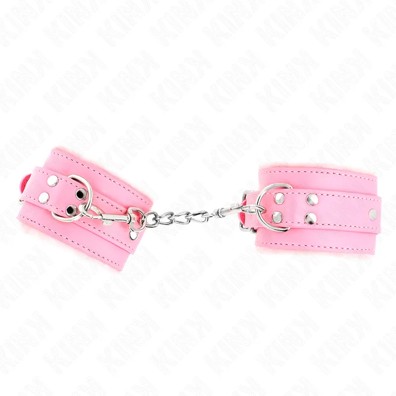 Kink - Fur Lined Wrist Restraints Pink With Pink Belt Adjustable 17-29 Cm X 6 Cm