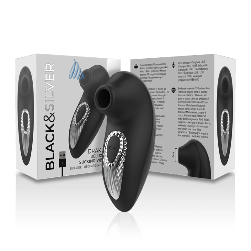 Black&silver - drake deluxe sucking vibe rechargeable silicone black 4