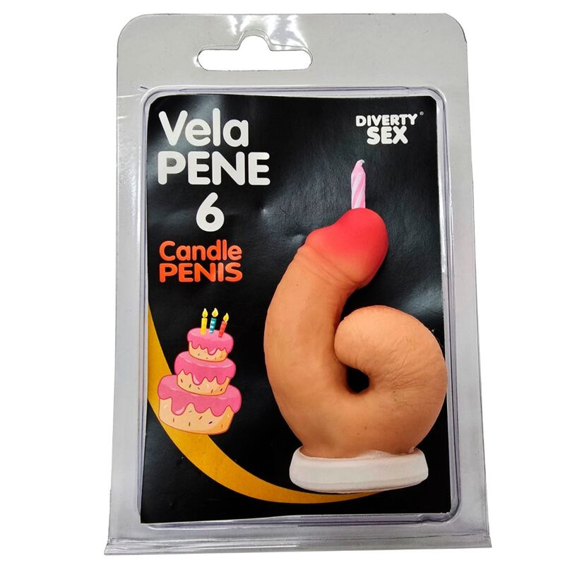 Diablo picante - penis candle in the shape of the number 6 flesh color