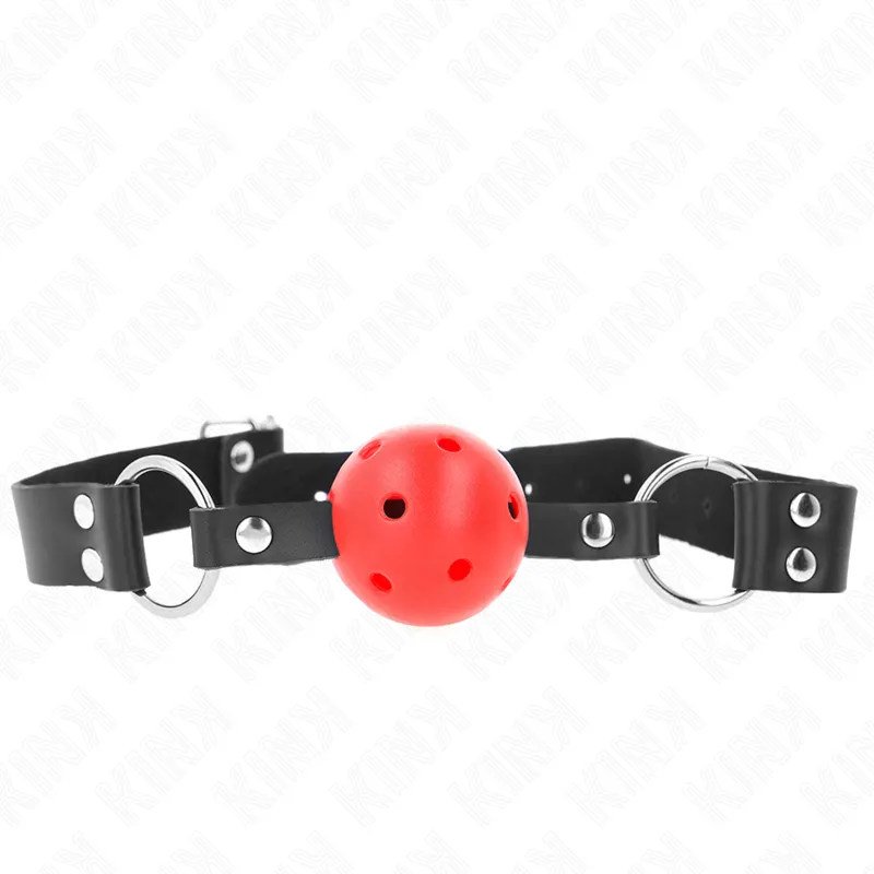 Kink - Breathable Ball 4 Cm Gag With Double Rivet Red 62.5 X 2.5 Cm Adjustable 42-58 Cm