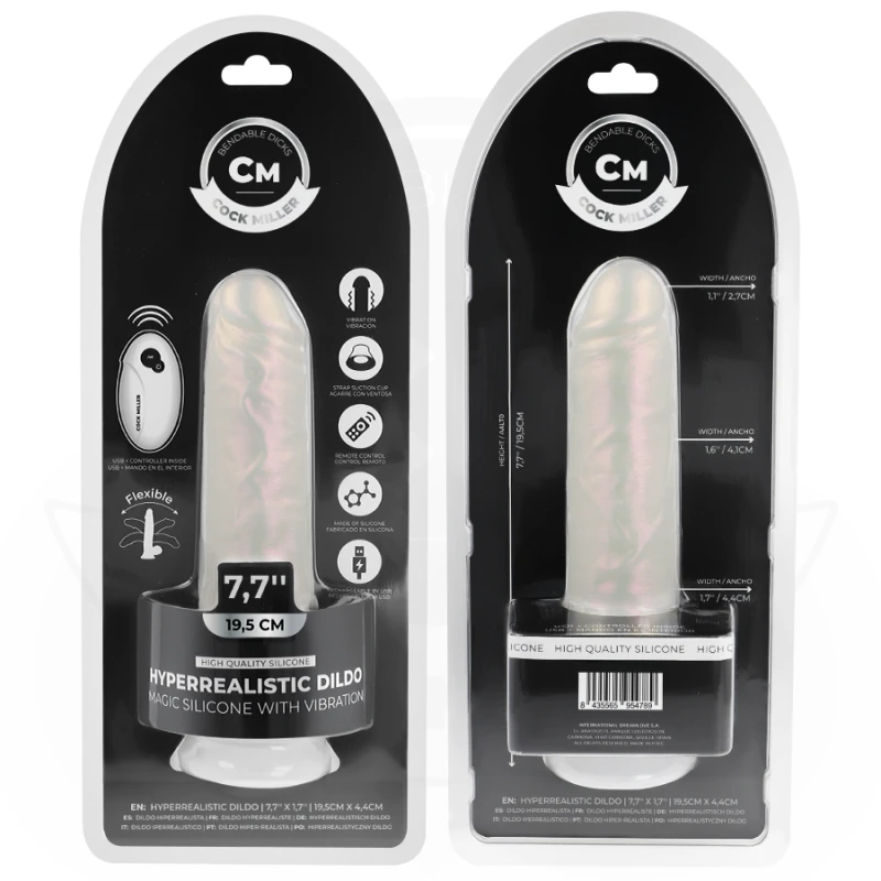 Cock miller - dildo with suction cup, lights and vibration with remote control white 19.5 cm 8
