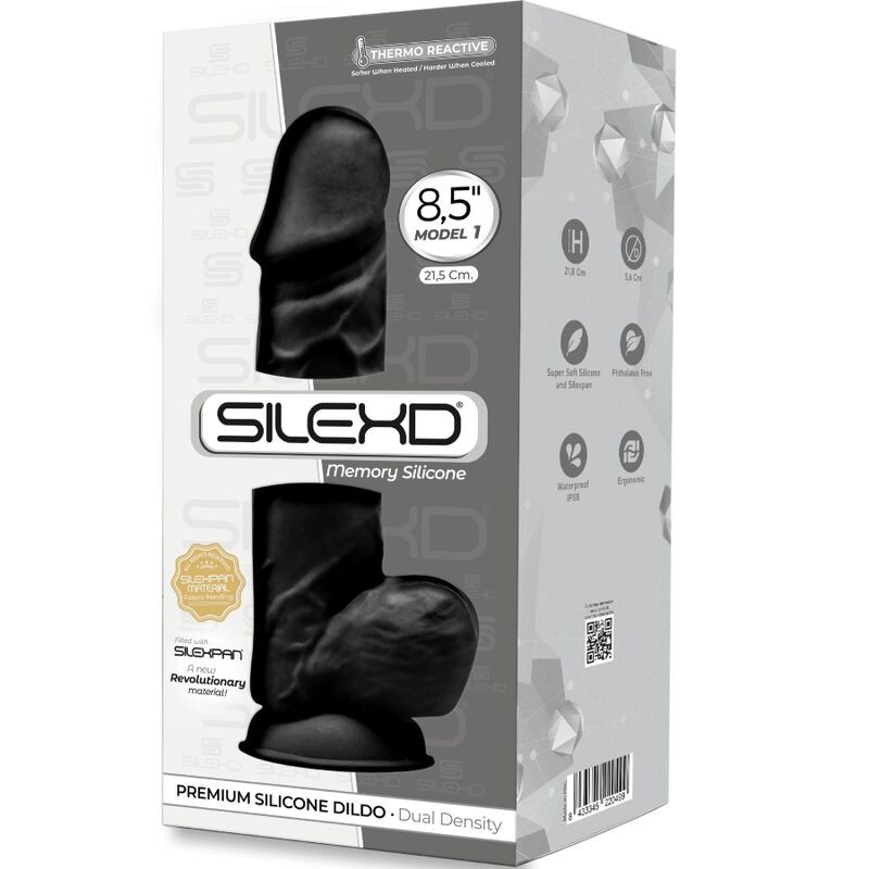 Silexd - Model 1 Realistic Penis Premium Silexpan Silicone Black 21.5 cm 2