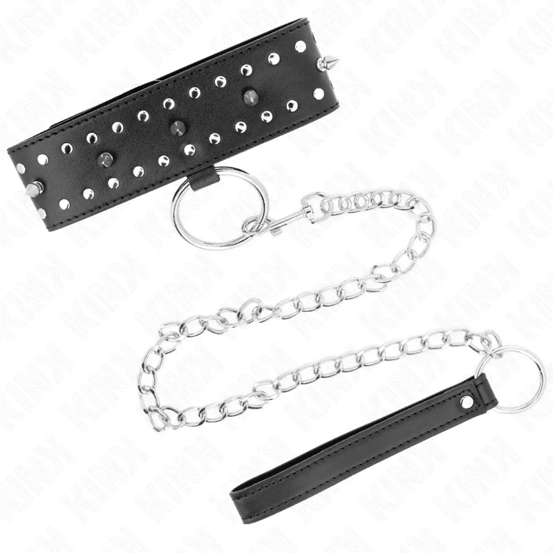 Kink - Necklace With Leash 65 Cm With Silver Studs Model 1 Adjustable 36-43 Cm X 5 Cm 2