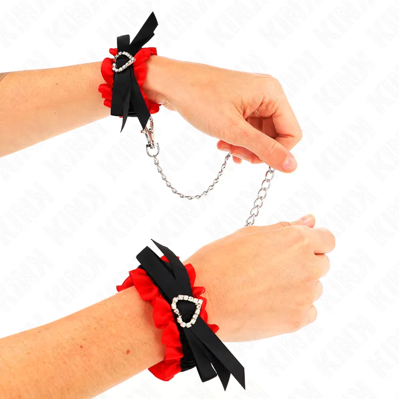 Kink - Lace Elastic Wrist Restraints Red Heart Details Adjustable 22-35 Cm 2
