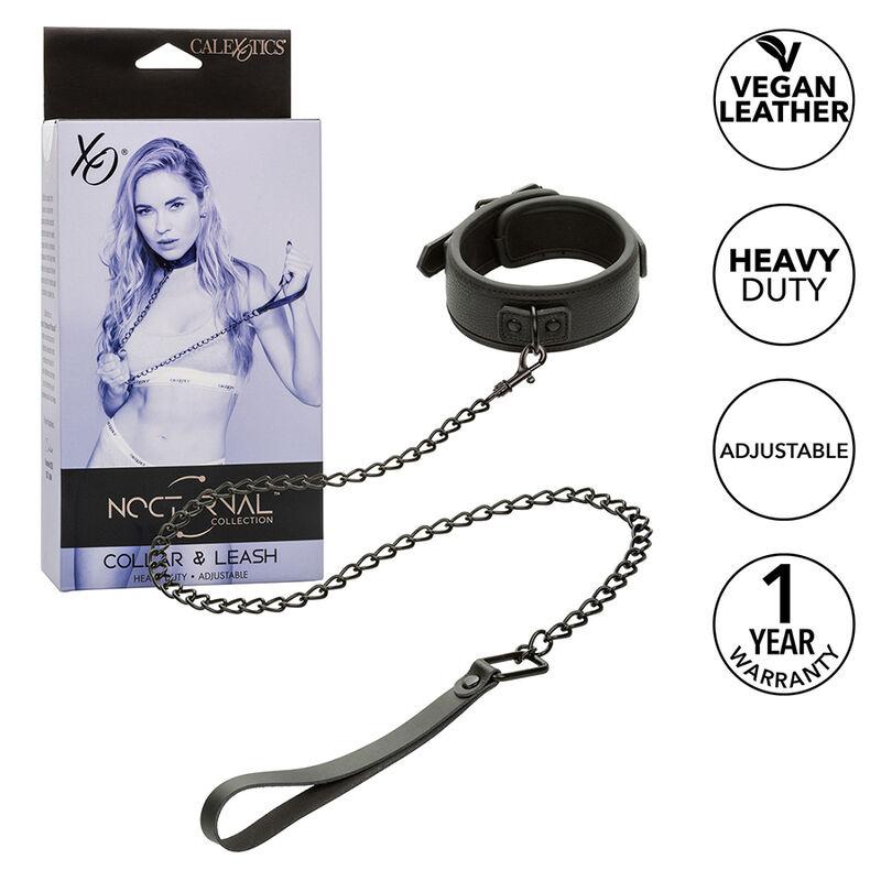 Calexotics - Nocturnal Collar & Leash Leather Adjustable Black