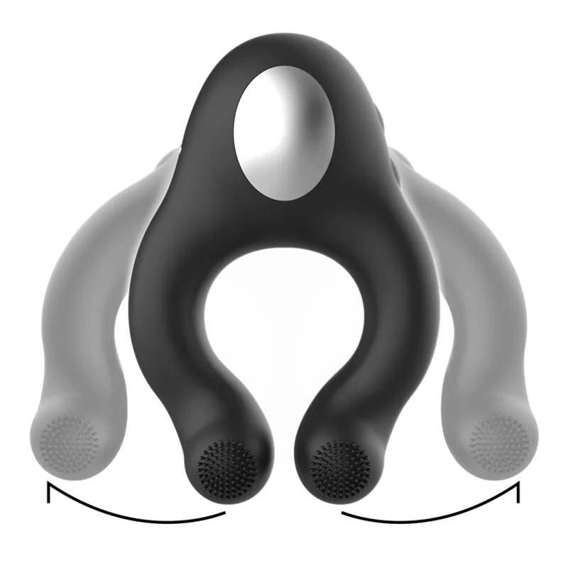 Black&Silver - Cock Ring Vibrating & Licking Silicone Rechargeable Black - Vibračný Krúžok