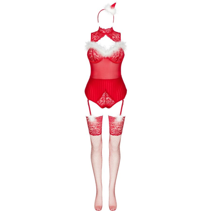 Livco corsetti fashion - limpid snowflakes lc 90604 body + stockings + christmas headband l/xl 2