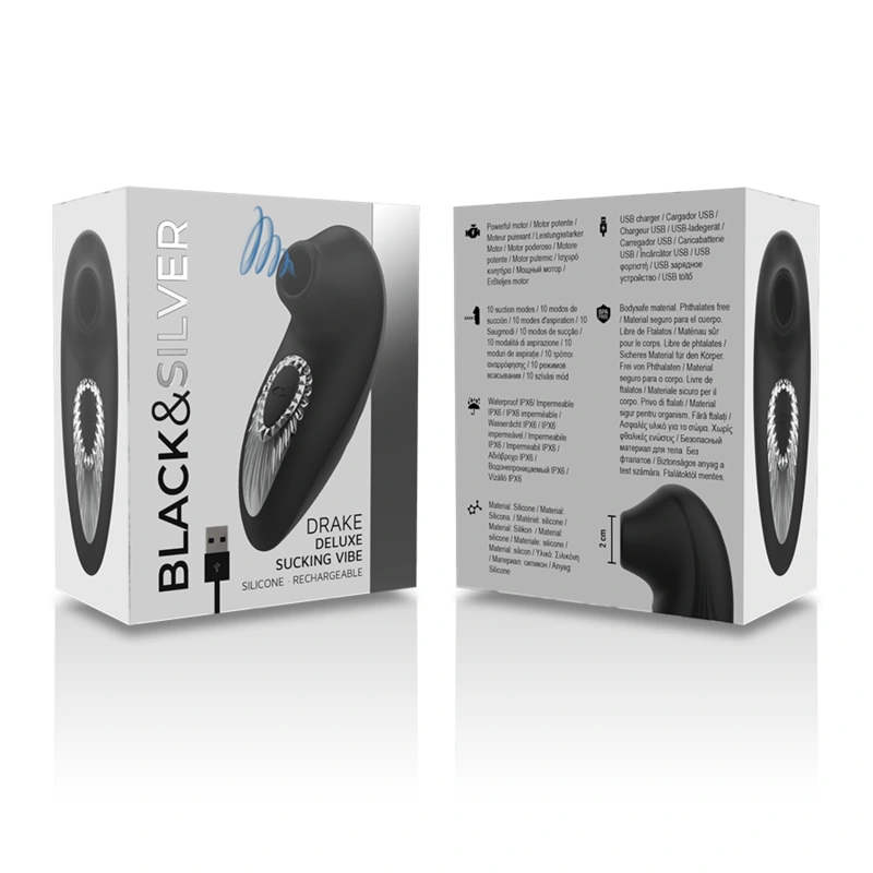Black&silver - drake deluxe sucking vibe rechargeable silicone black 5