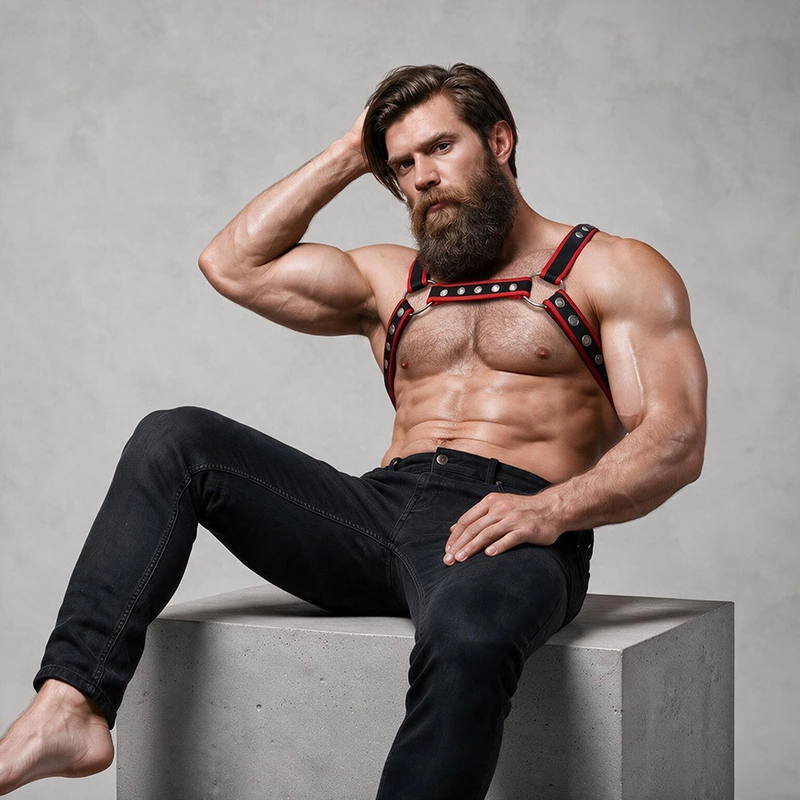 Fetish submissive attitude - mens eco-leather chest bulldog harness black/red 3