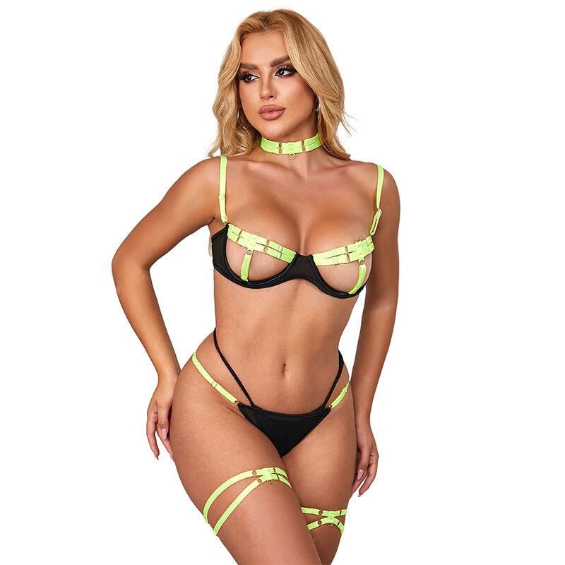 Subblime - 955274 bra set with necklace and leg details fluorescent green s/m 3