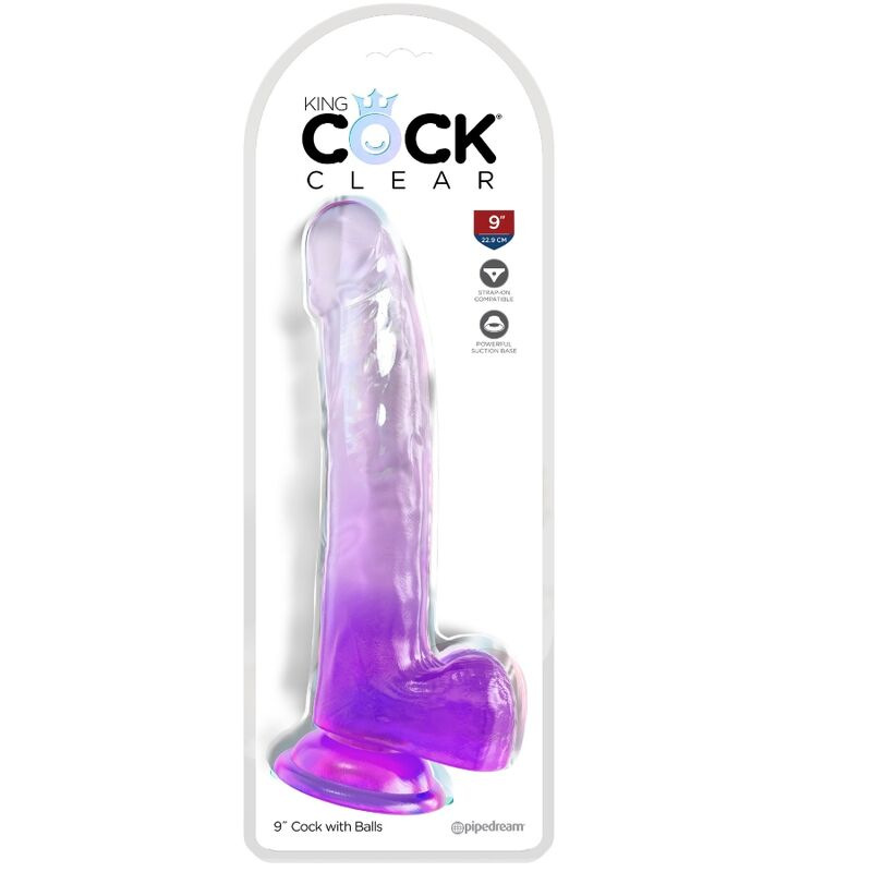 King cock - clear dildo with testicles 20.3 cm purple 1