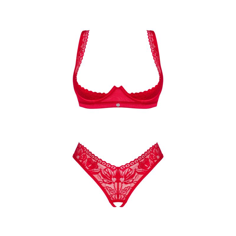 Obsessive - Seductive Set With Open Cup And Crotch Red Xs/S