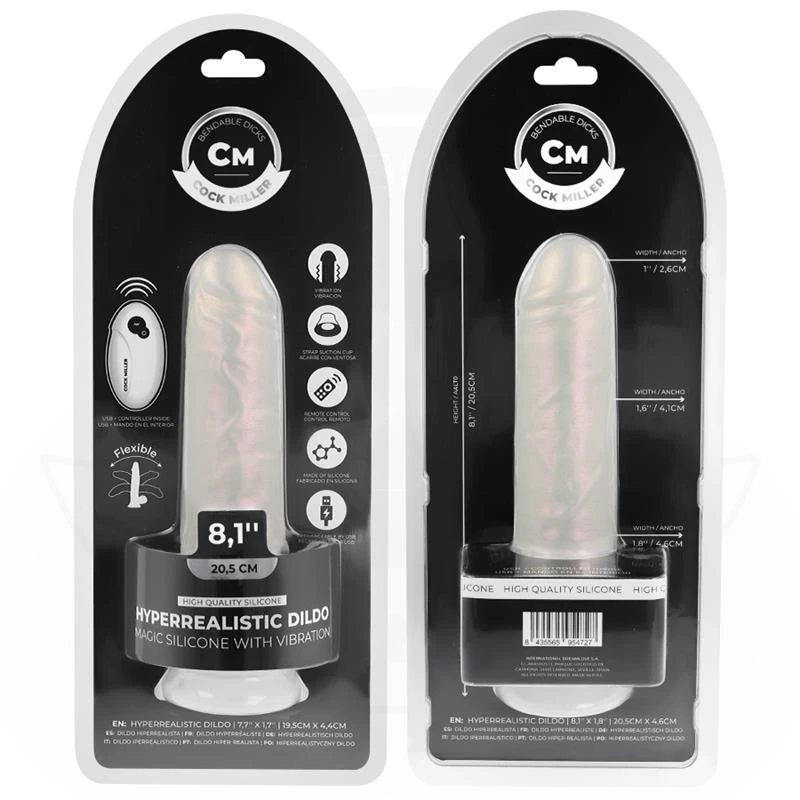 Cock miller - dildo with suction cup, lights and vibration with remote control white 20.5 cm 8