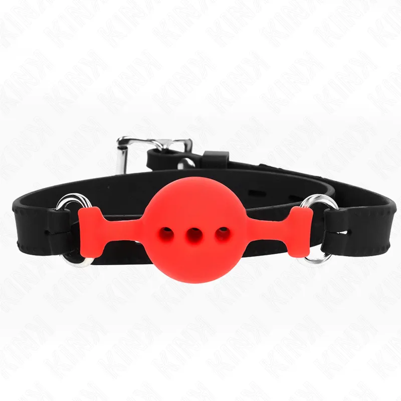 Kink - Full Silicone Gag 55 X 2 Cm With 4 Cm Ball Size S Red Adjustable 35-51 Cm