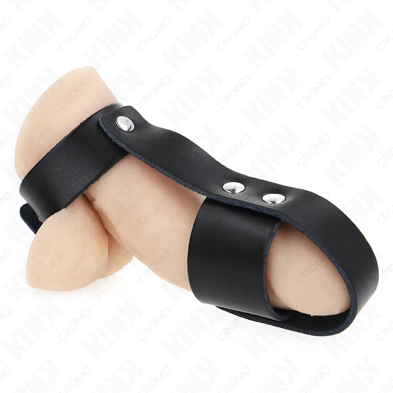 Kink - leather penis cage ring with adjustable ball divider