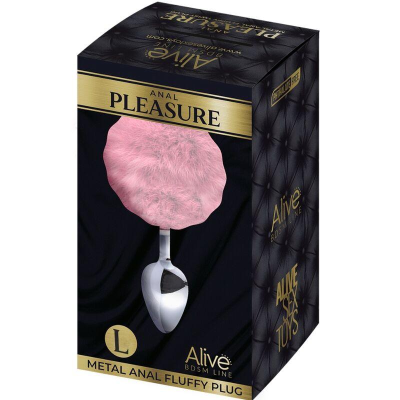 Alive - Anal Pleasure Plug Smooth Metal Fluffy Pink Size L