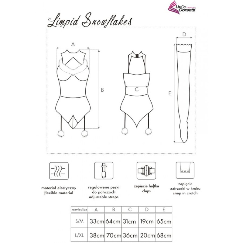 Livco corsetti fashion - limpid snowflakes lc 90604 body + stockings + christmas headband l/xl 4