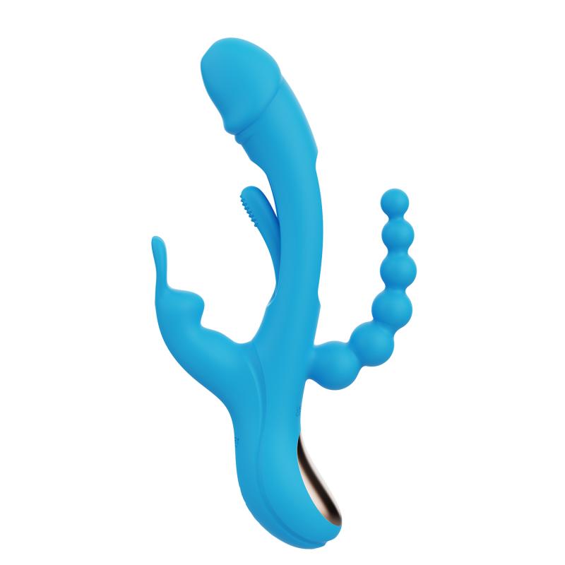 Honeyplaybox - Trilux Kinky Finger Rabbit Vibrator With Anal Beads Blue