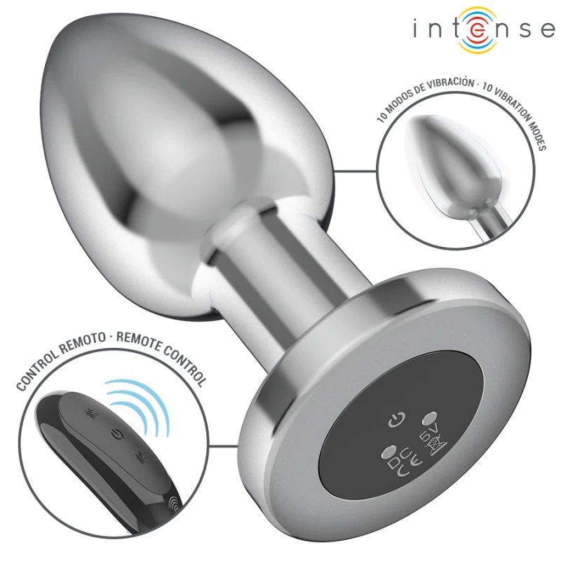 Intense - anal plug 10 vibrations metal with remote control l 2