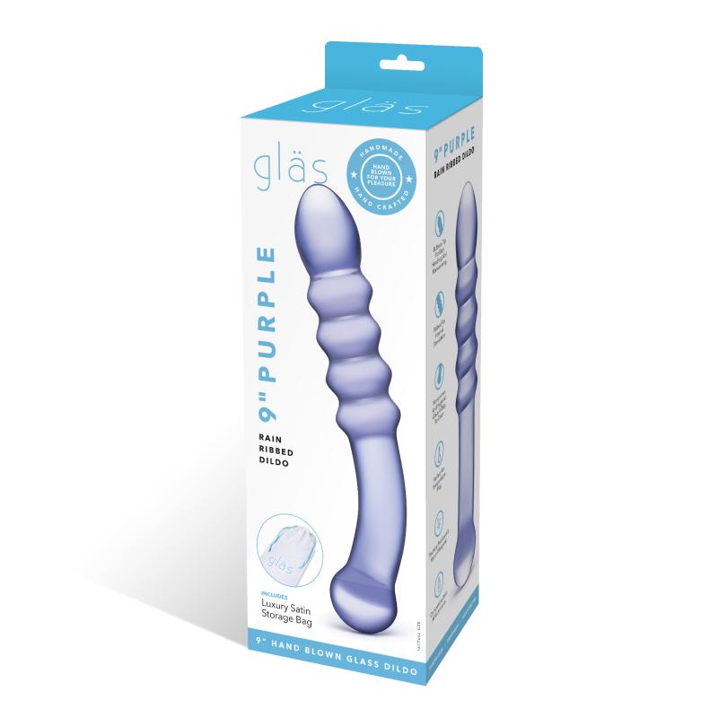 Glas - Purple Rain Ribbed Glass Dildo - Sklenené Dildo 1