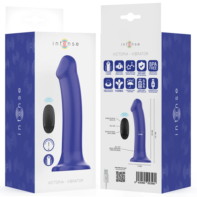 Intense - victoria vibrator with suction cup 10 vibrations dark blue remote control 7