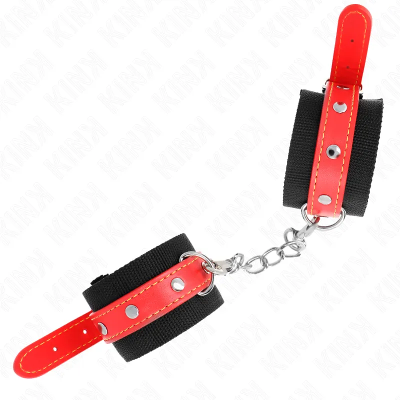 Kink - Nylon Wrist Restraints Black With Leatherette Red Adjustable 19-24 Cm X 5.5 Cm