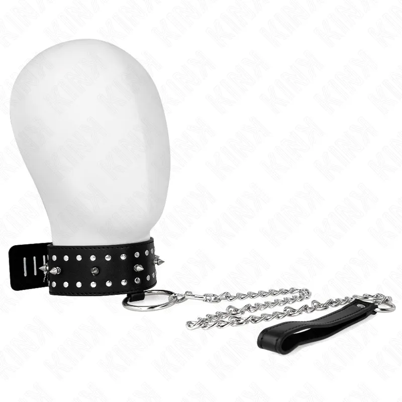 Kink - Necklace With Leash 65 Cm With Silver Studs Model 1 Adjustable 36-43 Cm X 5 Cm